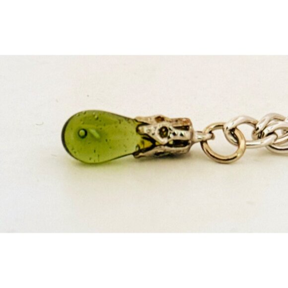 Estate Sterling Silver 925 Charm Bracelet with Peridot Dangle, Spring Ring Clasp - Picture 4 of 12